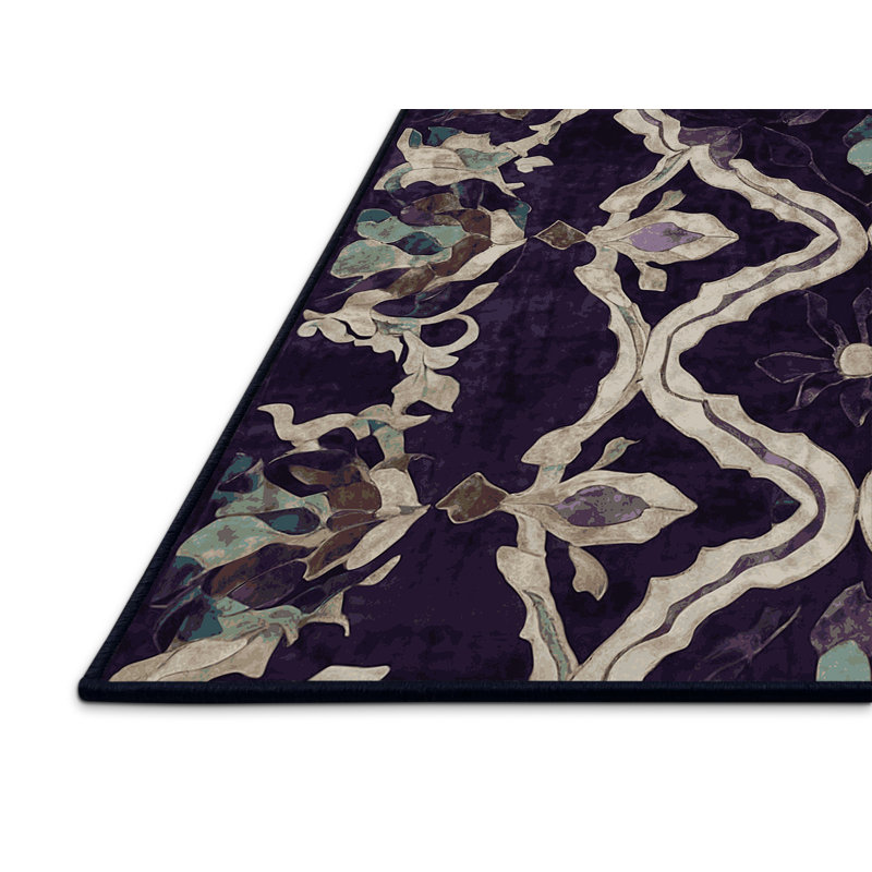 Tapis mauve soyeux et moelleux, Rond 3 pi