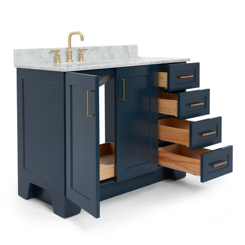 ARIEL TAYLOR 43 IN LEFT OFFSET SINGLE RECTANGLE SINK VANITY, Midnight Blue, Rectangle, Left 