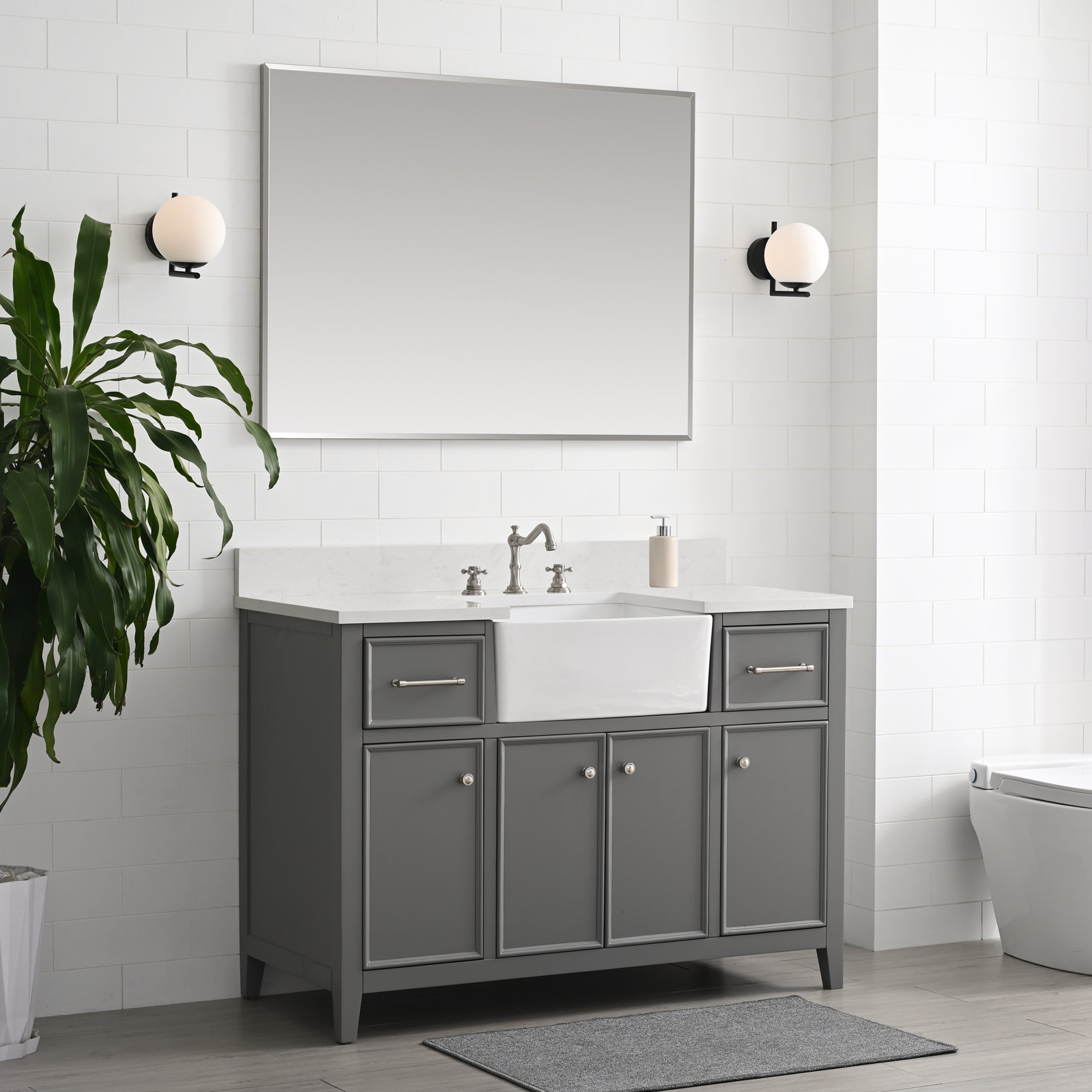 Aisa 48" Pine Single Bathroom Vanity, Gray/Brushed Nickel