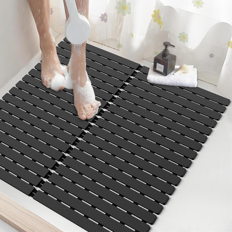 Black Non-slip Square Shower Mat 24"x24"