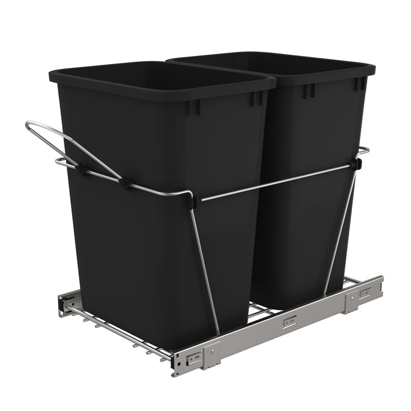 Black Double 35 Qt Pull-Out Waste Bin with Chrome Frame