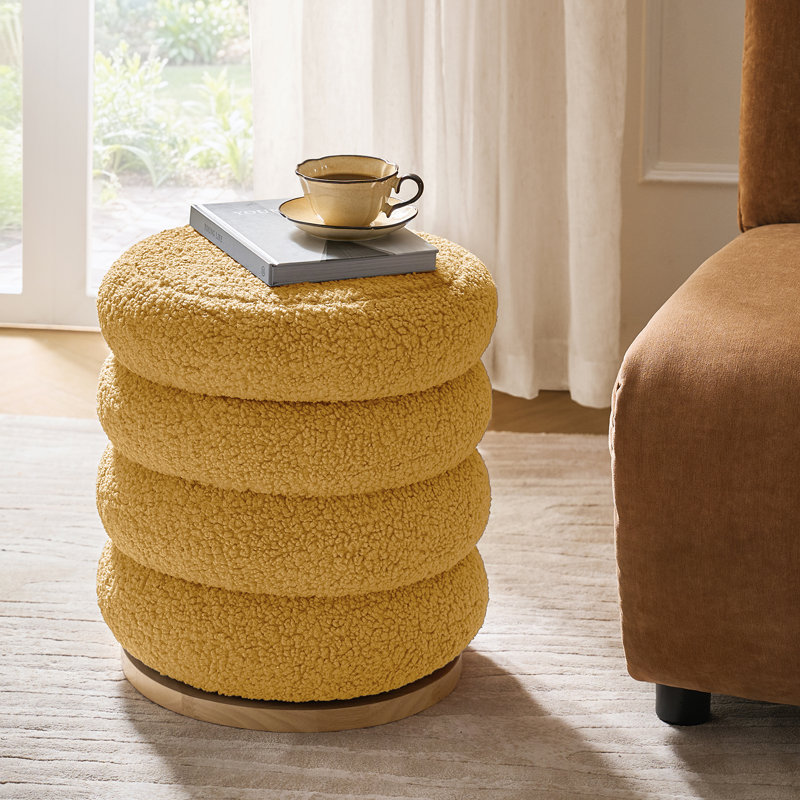 Rosa Modern Storage 360°Swivel Round Ottoman With Solid Wood Base, Mustard