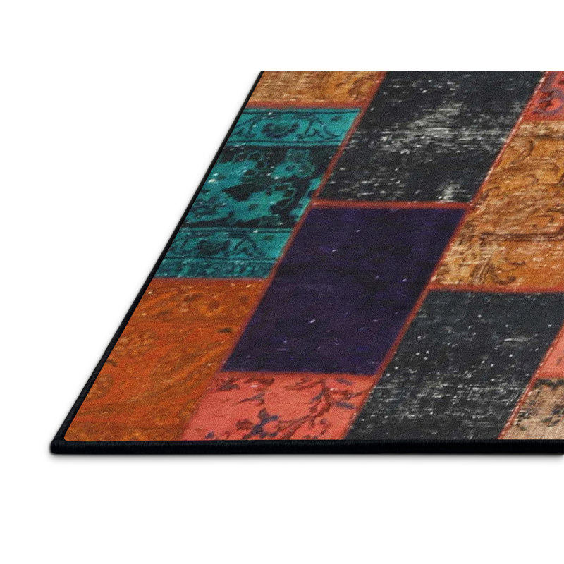Tapis de zone rouge/noir/brun contemporain, Rectangle 3 pi x 5 pi