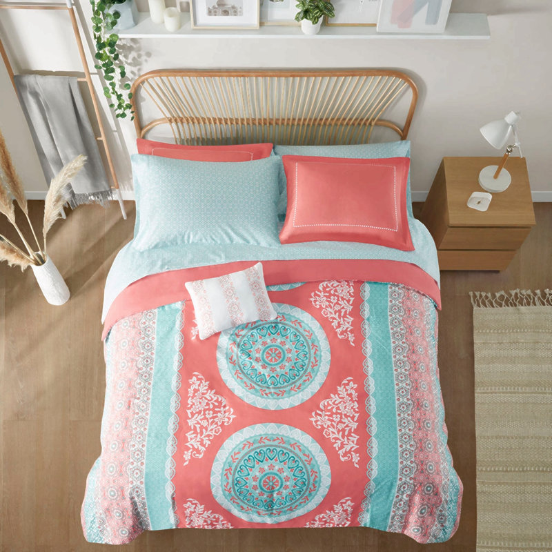 Ensemble d'édredon simple TG avec draps, Corail