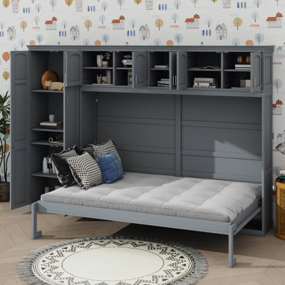 Grand lit escamotable mural avec armoires
