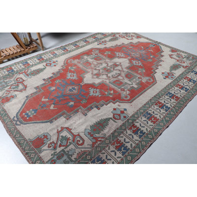 Grand tapis turc rouge rétro Anatolian - Décoration rustique pour le salon