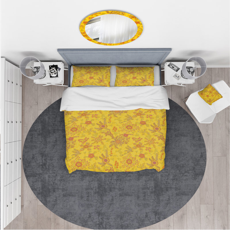Ensemble de housse de couette en microfibre jaune / doré, Housse de couette très grand + 2 taies décoratives