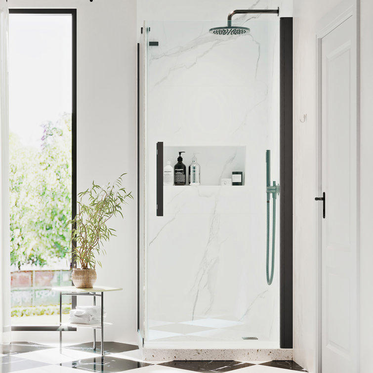 Pasadena 32.17'' W 72.01'' H Frameless Square Reversible Shower Enclosure