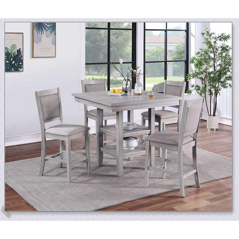 Ensemble de salle à manger 5 pièces à hauteur de comptoir avec table carrée, tablettes et chaises coussinées pour un style moderne