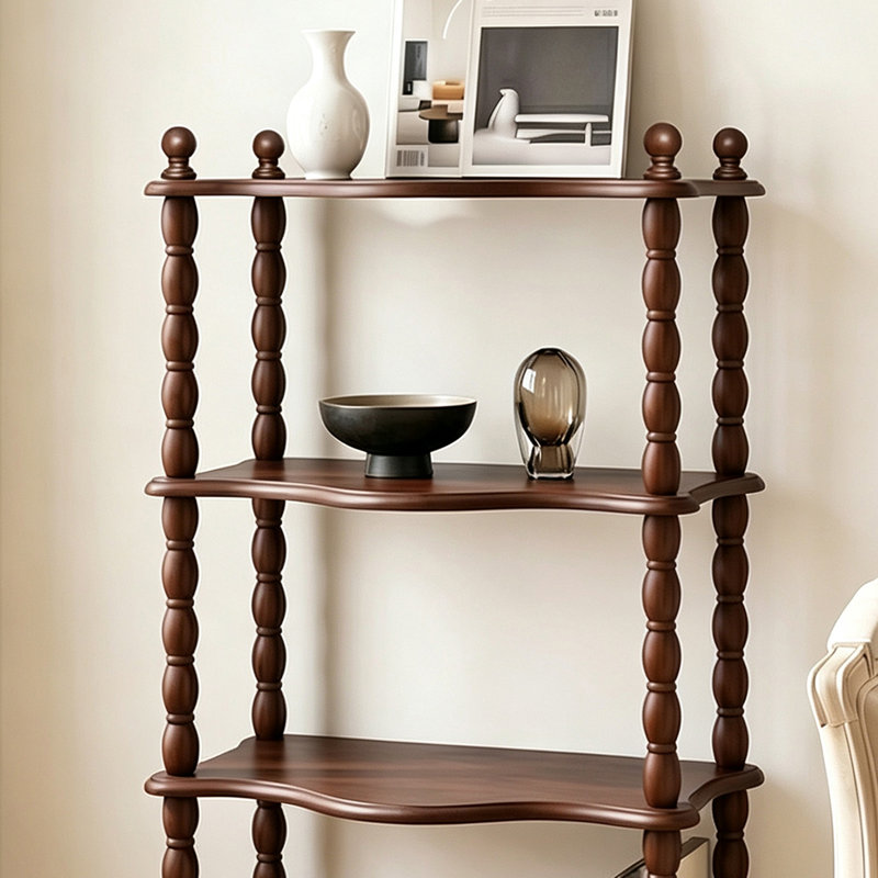 Solid Pine Wood Multi Tier Display Shelf, Walnut