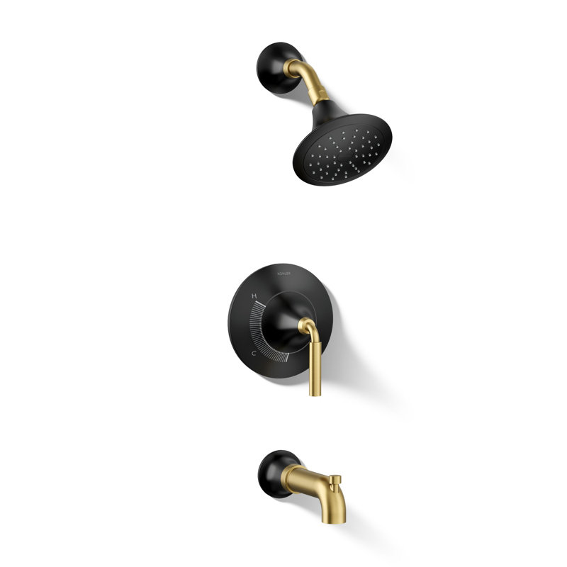 Tone Rite-Temp Pressure-Balancing Bath And Shower Faucet Trim Set 1.75 GPM, Matte Black/Moderne Brass