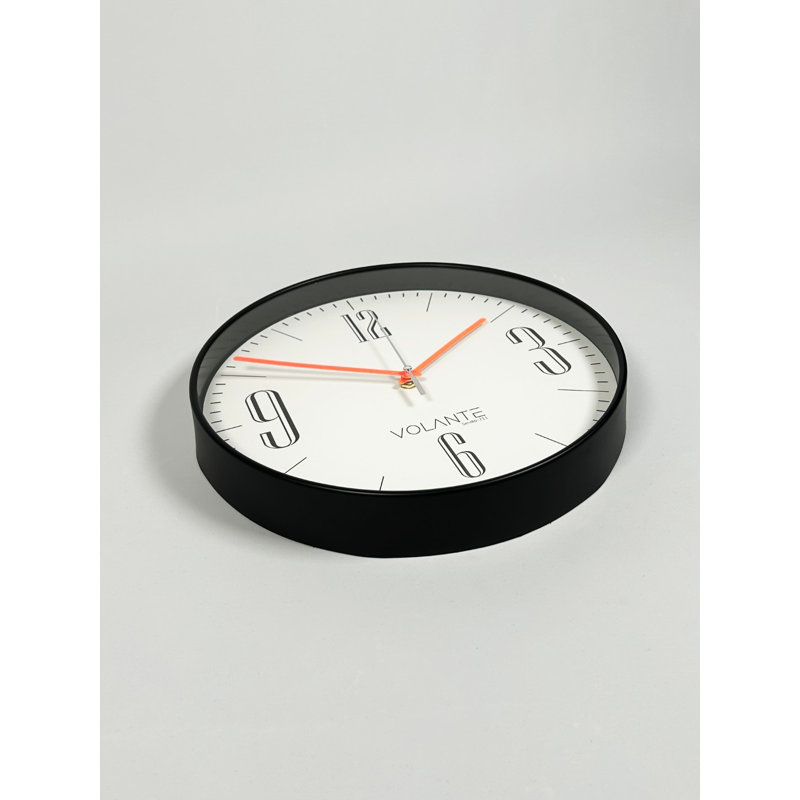 Elegant Decorative Wall Clock, 12 x 12 Inches, Black & Red Color | Premium 100% Plastic Frame, Real Glass Cover, Thickness: 1.8 Inches | Perfect for Home, Office, or Classroom Decor, Stylish and Functional Design