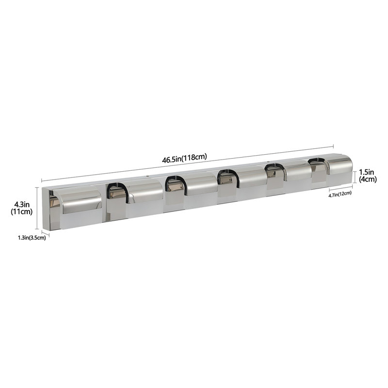 Éclairage mural pour salle de bain 6 lumières DEL Modern, H 4,37 po x l 46,57 po x P 3,57 po, Chrome chrome, Six lumières