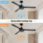 Ventilateur de plafond 52 "sans lumière, 3 pales en ABS de style maison de campagne avec télécommande et moteur à courant continu réversible à 6 vitesses noir pour le salon, la chambre à coucher et la cuisine-241417323