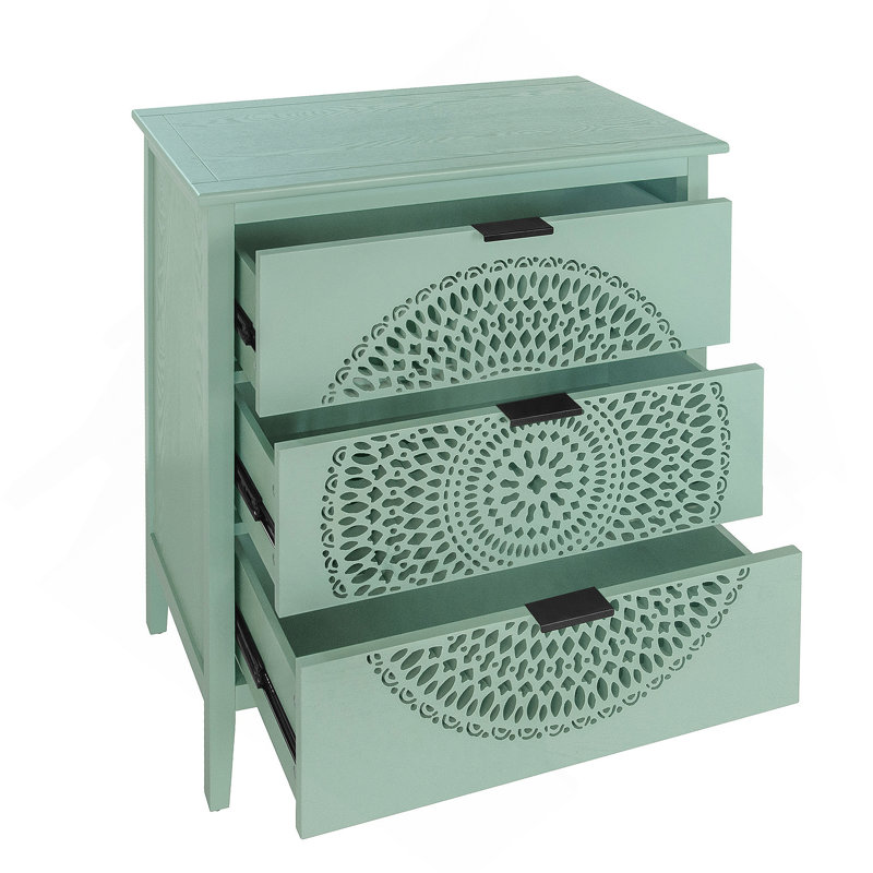 Commode 3 tiroirs avec commode à 3 tiroirs creux et poignées en métal pour le vestibule du salon, Vert clair