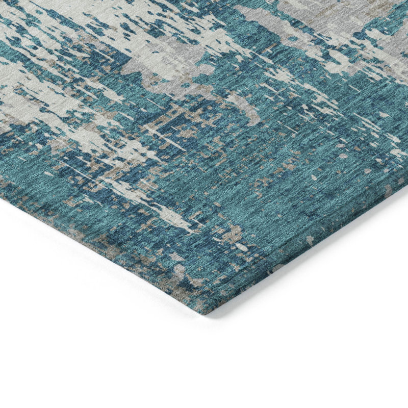 Tapis d'extérieur lavable abstrait bleu sarcelle 8 pi x 10 pi