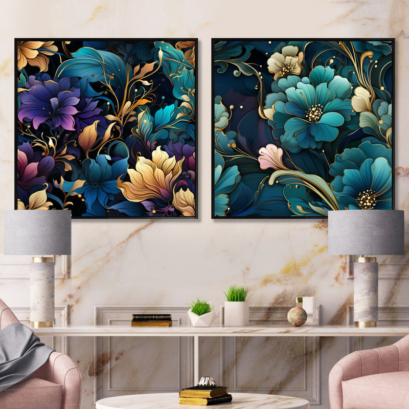Nouveau Victorian Elegance Victorian Pattern III - Abstract Botanicals Square, Cadre flottant noir, H 36 po x l 73 po