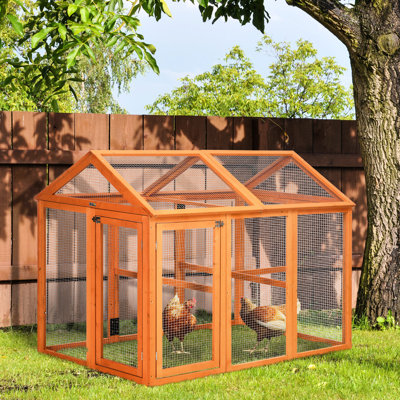 Poulailler en bois, parc extérieur avec protection, 4,6 pi x 2,8 pi, orange - pour 1 à 3 grands oiseaux illuminant le design, convient aux poulets
