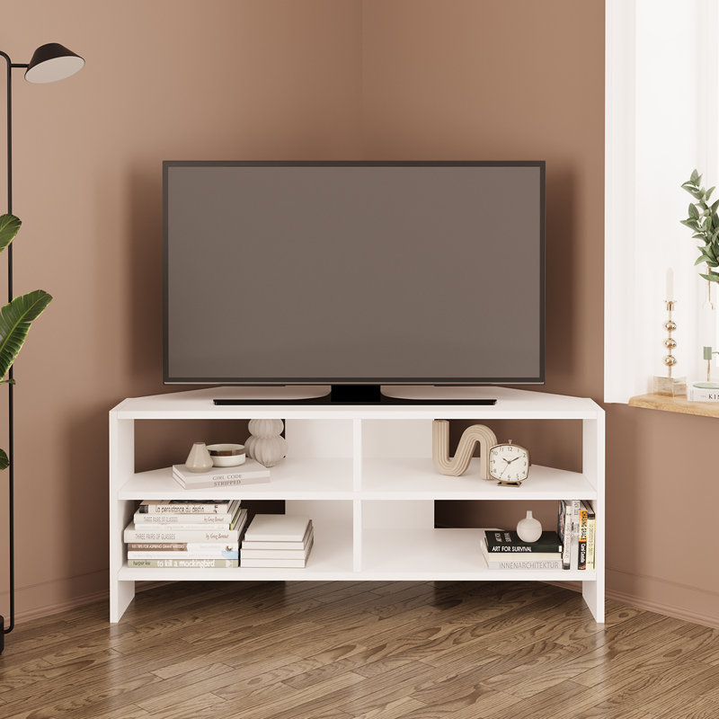 Roy Corner TV Unit for 43–48 Inch TVs, Modern Corner TV Stand Cabinet with Storage Shelves, Space Saving Media Console for Living Room, Compact Television Stand with 6 Colour Options