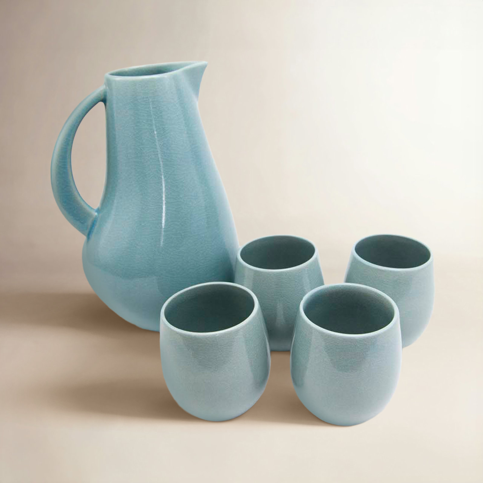 Borgen 5-Piece Goblet and Pitcher Set, Pale Jade
