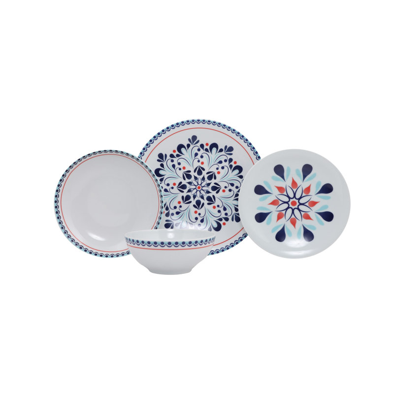 Service de table 24 pièces, 100% porcelaine, comprenant 6 assiettes de service (10,6 po), 6 assiettes (8,3 po), 6 bols (6,3 po), 6 assiettes à dessert (7,9 po) | Va au lave-vaisselle et au micro-ondes | Repas élégants pour toutes les occasions