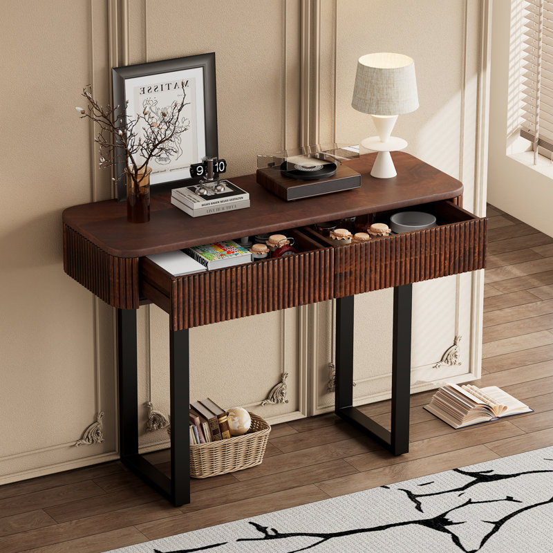 Solid Wood Entryway Table with Fluted Design, Honey