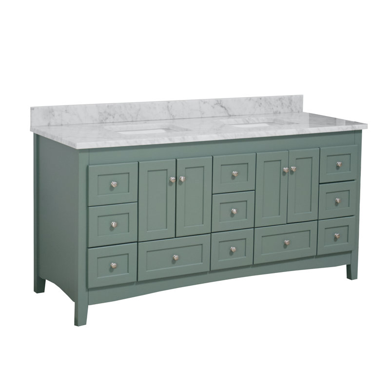 Ensemble de meuble-lavabo double 72 po Edber, Marbre de Carrare, Vert sauge