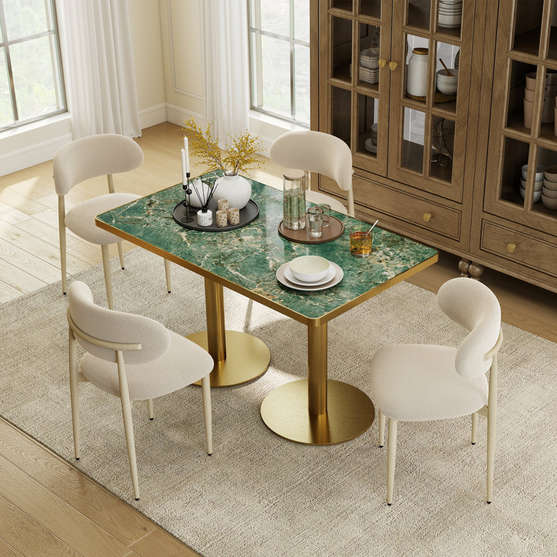 Table de salle à manger Tulipe de 120 cm (47,24 po), plateau en pierre frittée imitation marbre, piètement en acier inoxydable, résistante aux rayures et imperméable, idéale pour les restaurants et la maison.