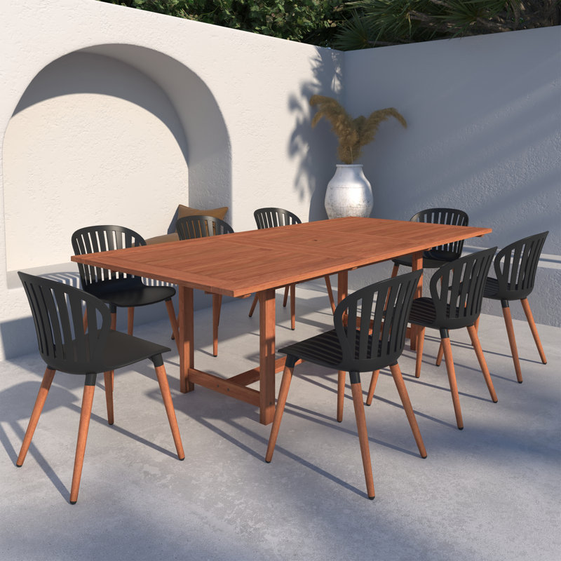 Anautica Outdoor Patio 9pc 100% FSC Certified Wood Dining Set, Black