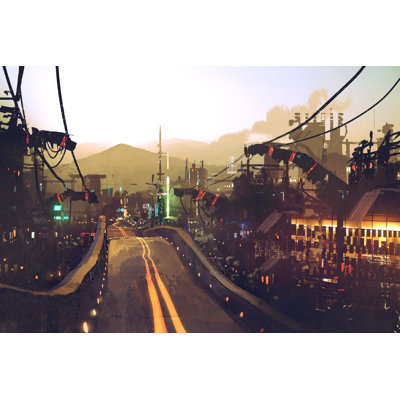 Favina Street On Futuristic City by Grandfailure - Wrapped Canvas Print