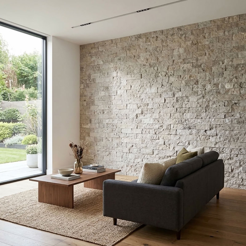 Silver Splitface 2x4 Brick Travertine Mosaic, Gray