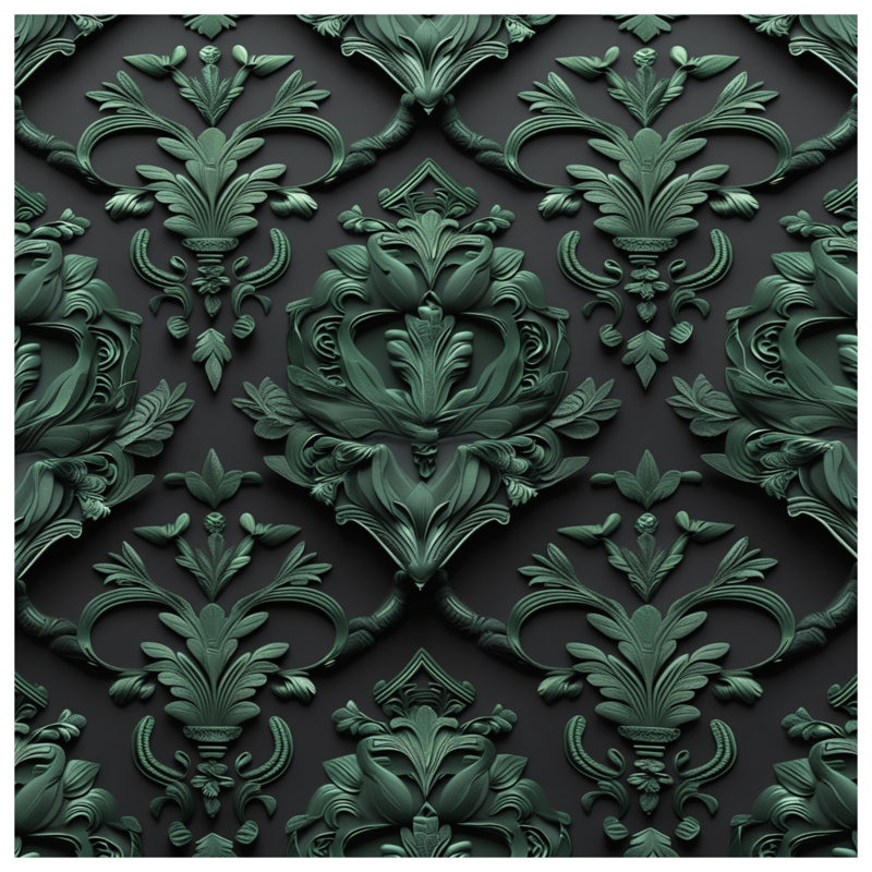Édredon damassé vert orné, Simple extra long