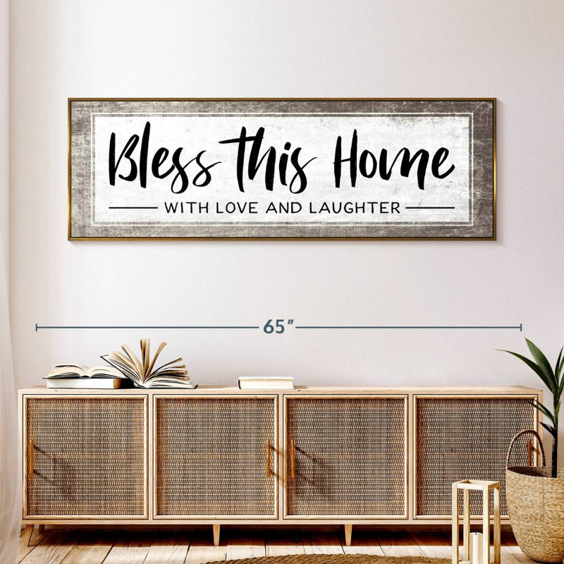 Plaque murale «Bless This Home», 57 po x 19 po, Cadre flottant doré