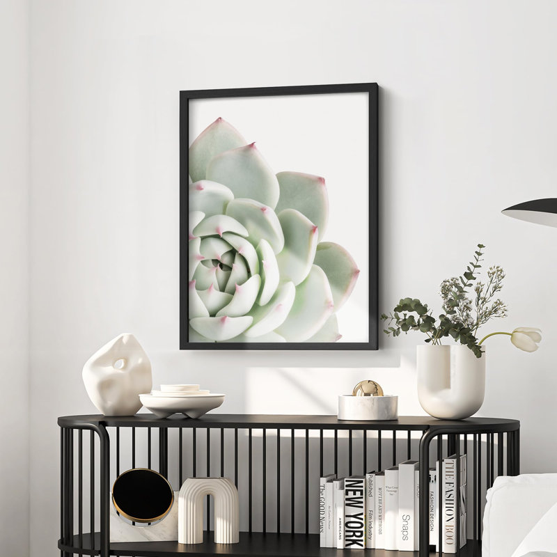 " Green Succulent Close-Up Refreshing Nature Illustration Small Decor Art Work ", Black, 14" H x 11" W