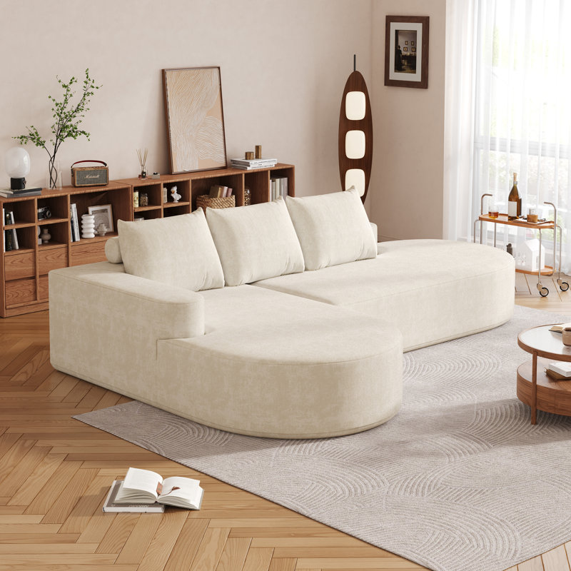  Canapé modulaire incurvé moderne 108,5 po en chenille, canapé modulaire en L avec 3 coussins, méridienne gauche, beige