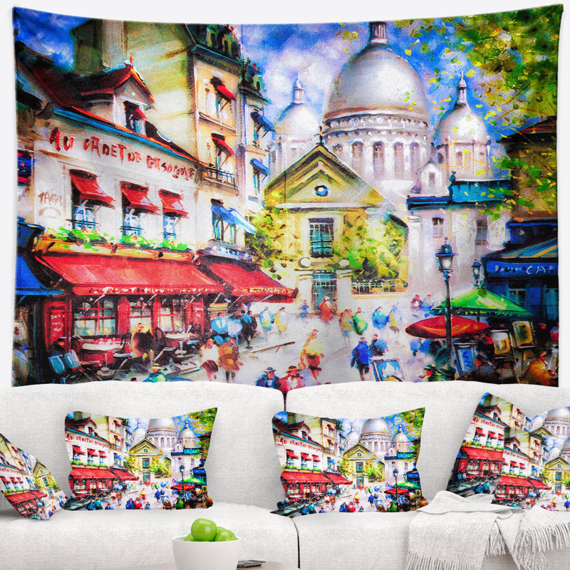 Sacre coeur et tapisserie de montmartre Cityscape, H 32 po x l 39 po