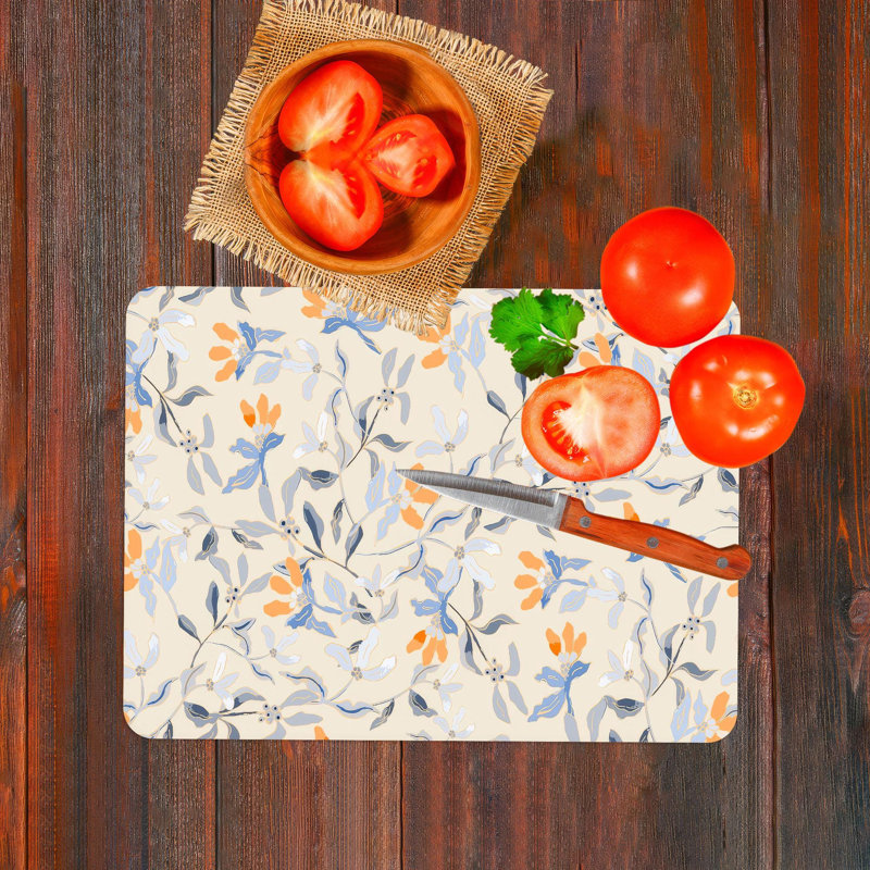 Abstract Floral Pattern Glass Cutting Board Ideal for Modern Kitchen Decor and Practical Usage, 7.9" x 11.8"