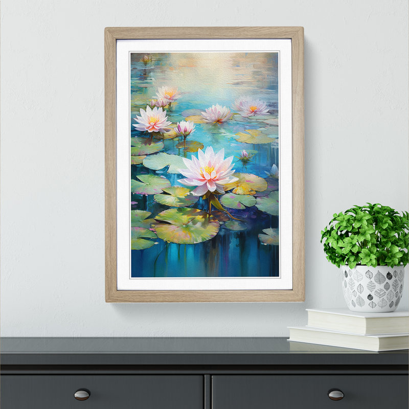 Water Lily Action Painting No.2 - Framed Print, Oak , 64cm H x 46cm W x 2cm D