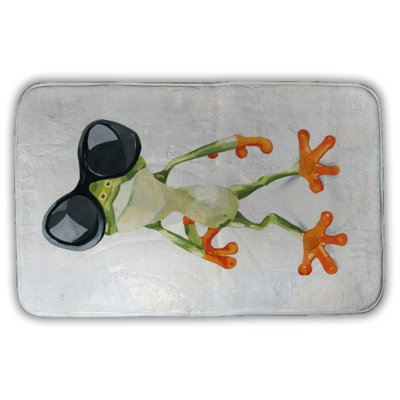 Funny frog with sunglasses Bath Mat with Non-Slip Backing - Quick Dry Memory Foam Bathroom Rug - Absorbent - Modern Plush Spa-Style - Machine Washable