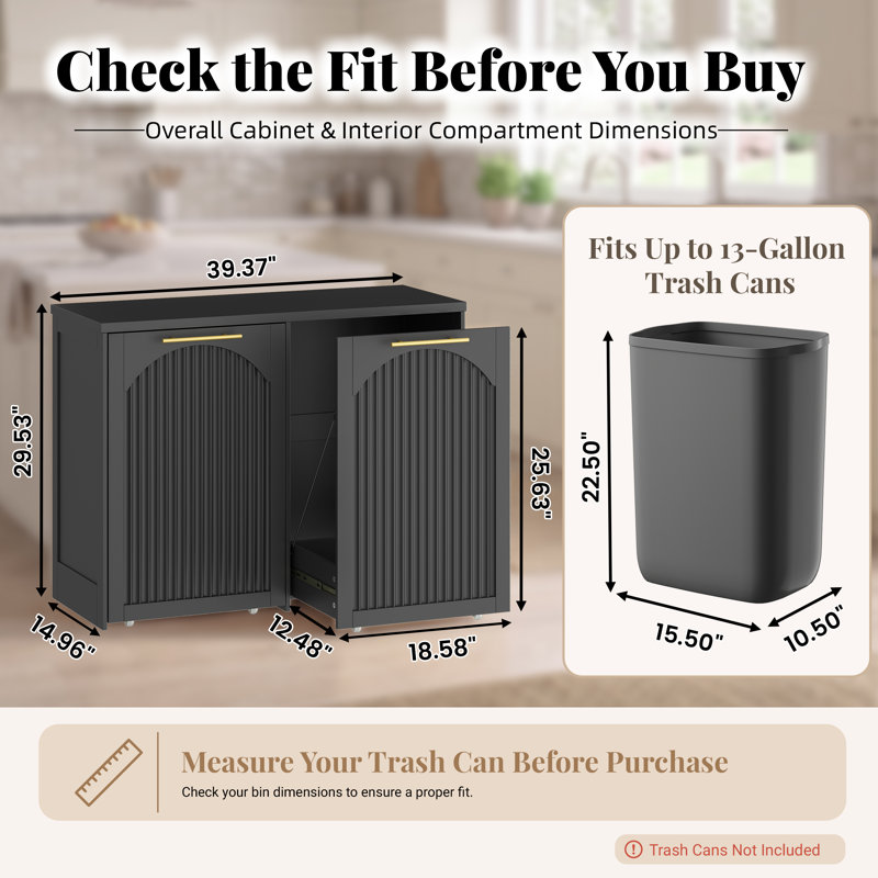 Double 2x13 Gallon Pull-Out Trash Can Cabinet, Black