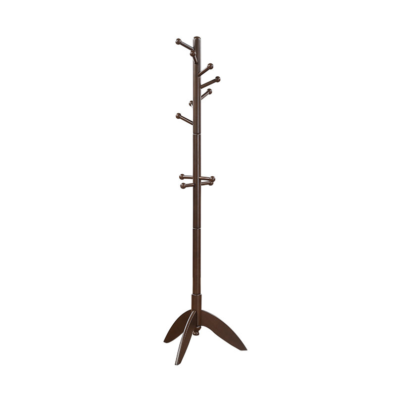 Pon 7 Tier Coat Rack W 11 Hooks And Tripod Base, 70 Inch Dark Brown, Brown