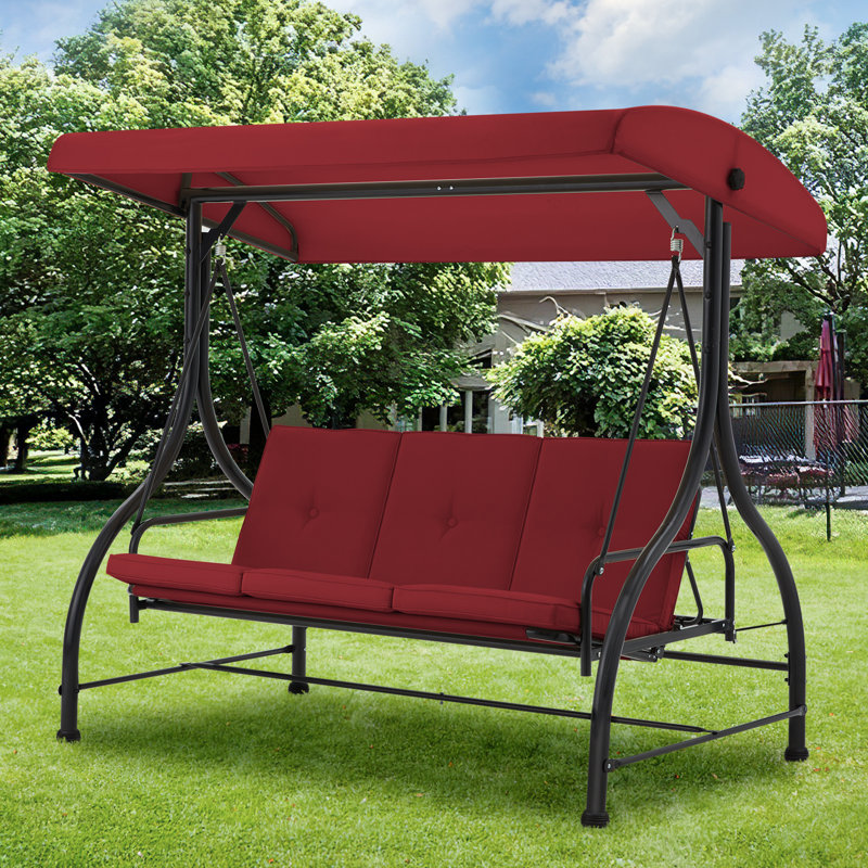 3 Person Porch Swing with Canopy, Red