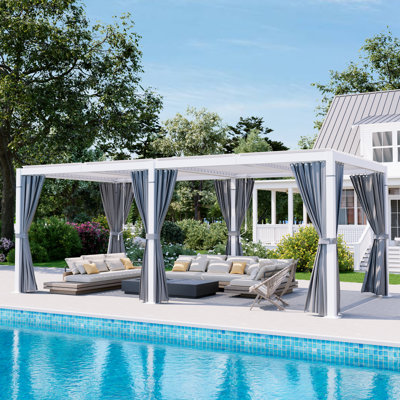 Aluminum Louvred Pergola with Adjustable Roof and Curtains