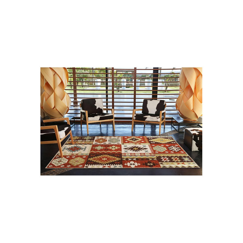 Tapis lavable à la machine à motif géométrique motif géométrique brun à motif de losanges, Rectangle 2 pi 6 po x 4 pi 11 po