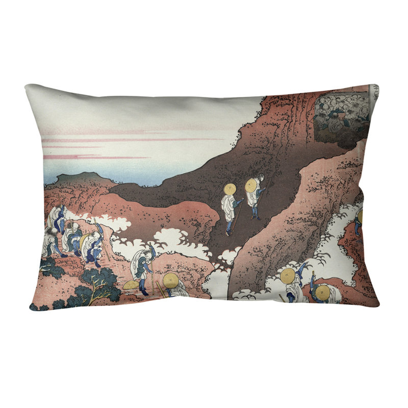 Coussin lombaire katsushika hokusai, escalade on mt. fuji, 20 po x 14 po, Brun, Bourre en polyester
