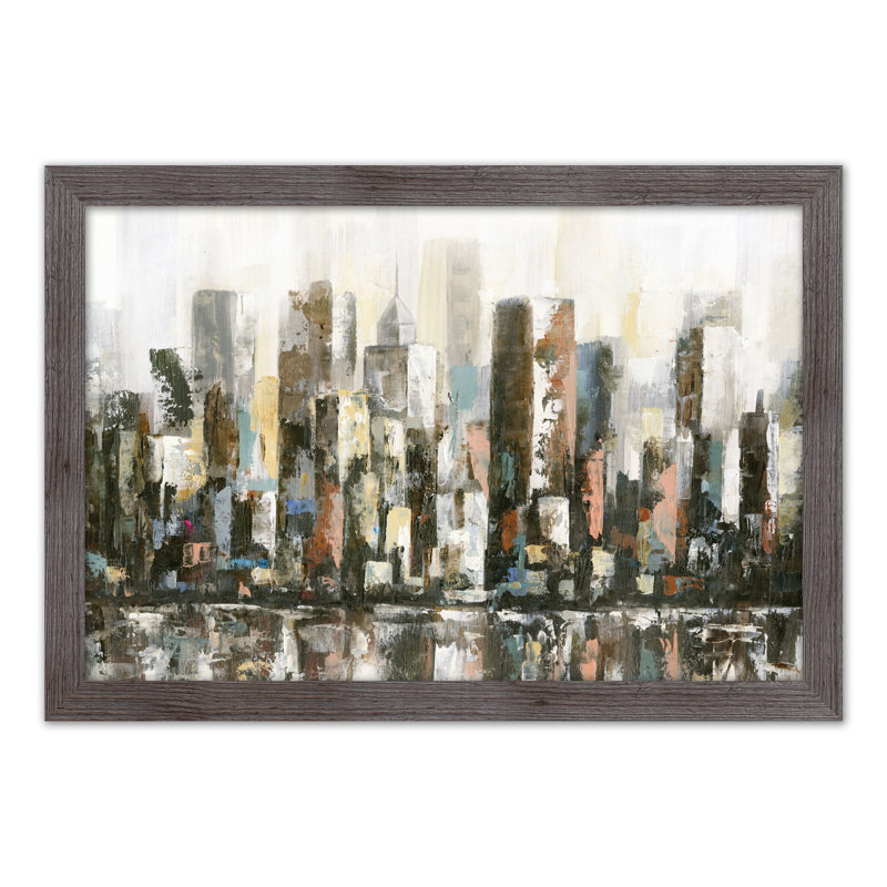 Paysage urbain réfléchissant - Peinture, H 24 po x l 36 po x P 0,75 po, Cadre photo gris en acrylique