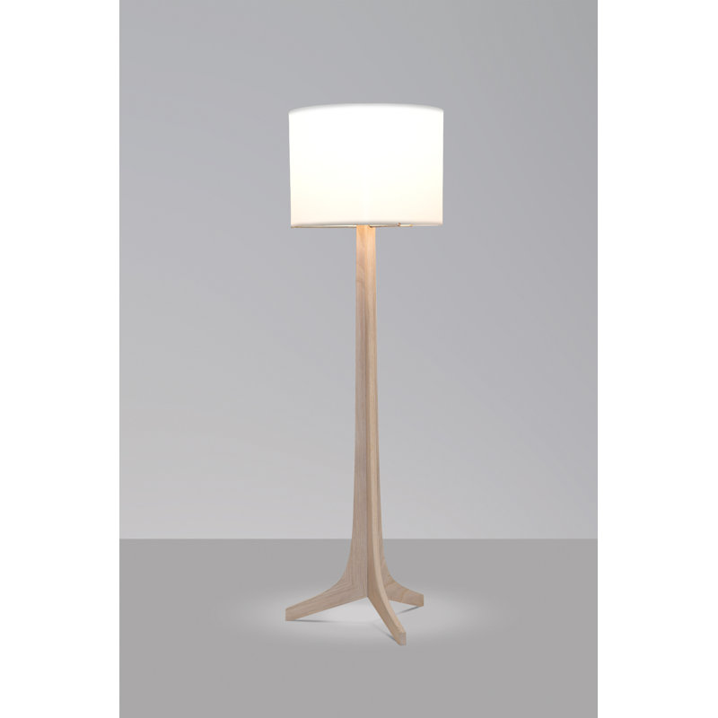 Nauta LED Floor Lamp, White Linen, White Washed Oak/Brushed Brass
