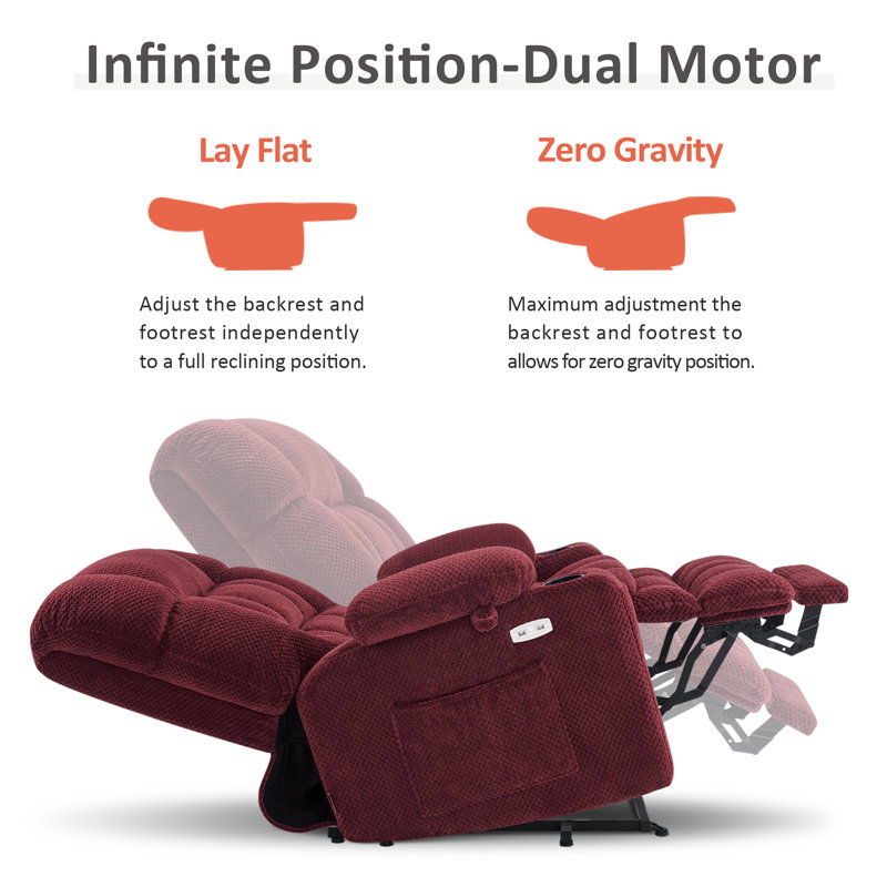 Small Dual Motor Power Recliner Lift Chair with Massage and Heat, Infinite Position, Fabric, Burgundy