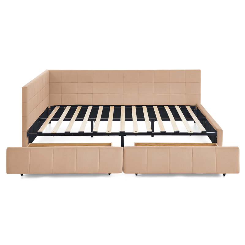 Structure de lit confortable en velours rose avec rangement et rangement pour la chambre à coucher