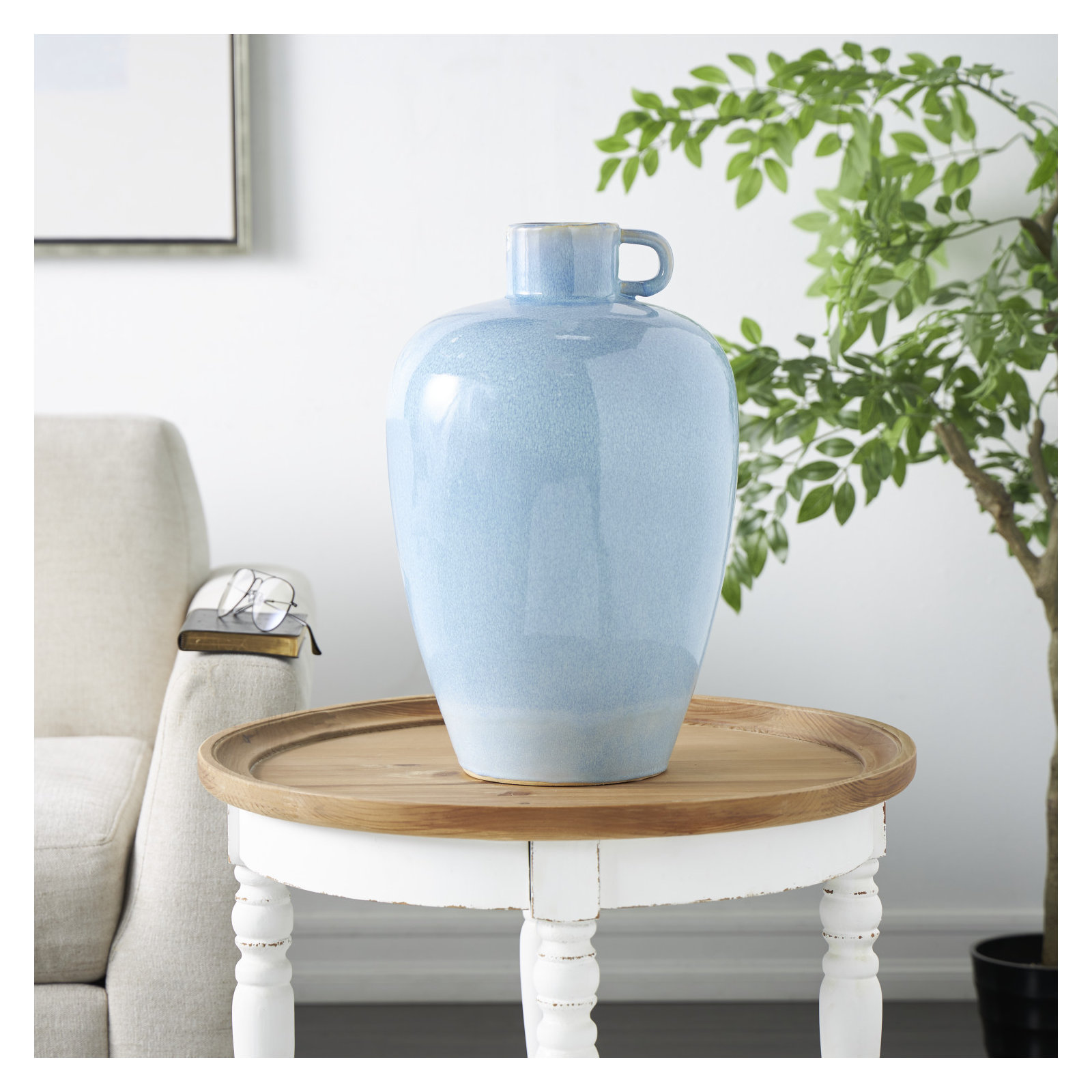 Hennecy Ceramic Ombre Decorative Blue Vase with Unique Texturing